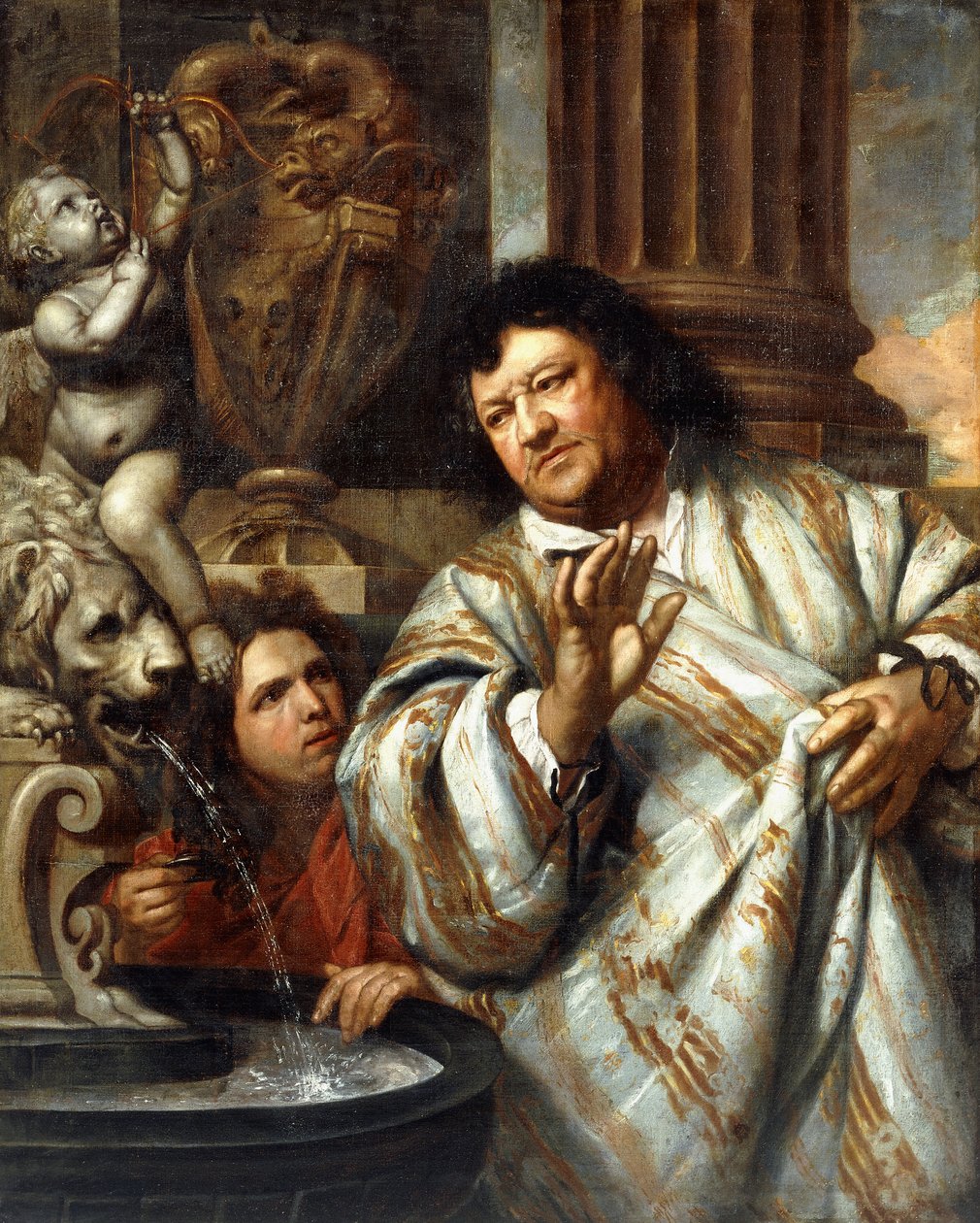 Retrato del Almirante Cornelius Tromp y un Asistente junto a una Fuente de Heironymous Van Orley
