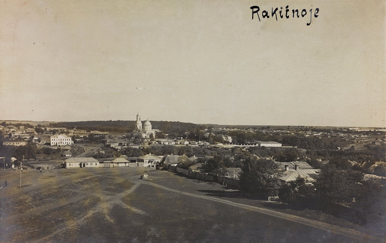 Primera Guerra Mundial: Ucrania en los años 1914-1916 durante la invasión del ejército alemán. Vista de Rakitnoe (foto en blanco y negro) de Heldenfriedhof Dsessentniki (attr. to)