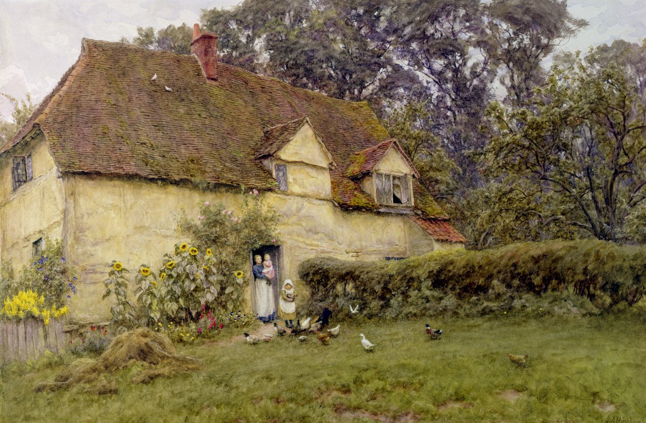 Alimentando a las aves de Helen Allingham