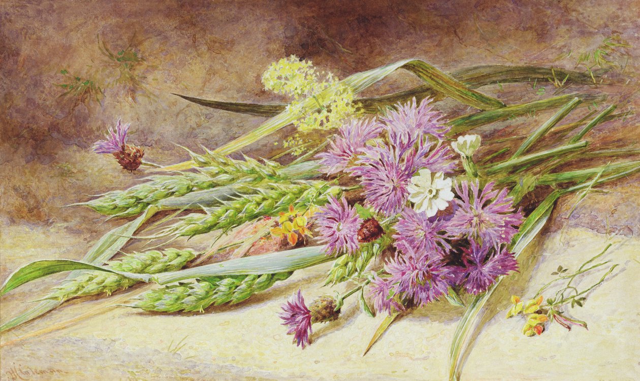 Trigo verde y flores silvestres de Helen Cordelia Coleman Angell
