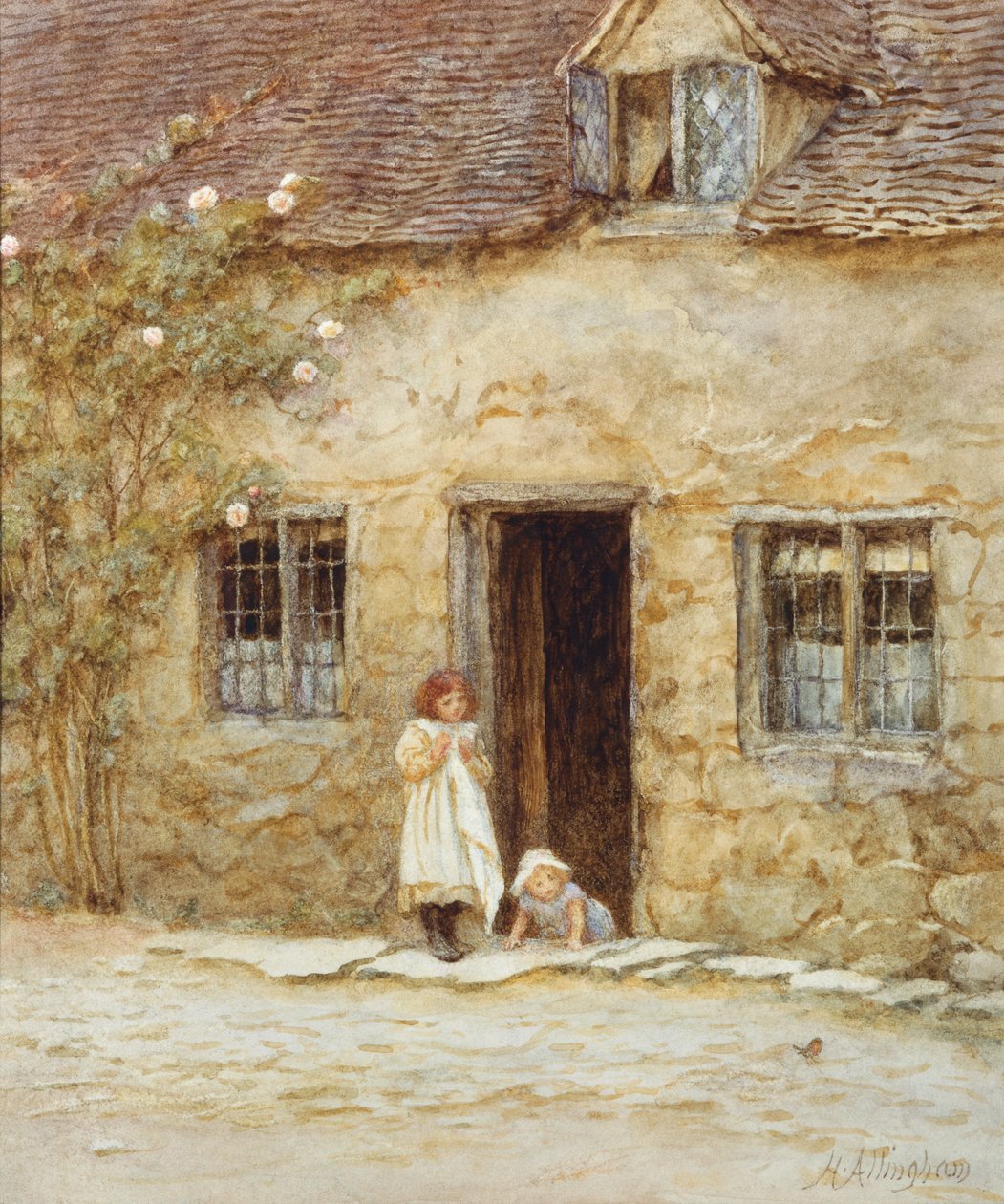En la Puerta de la Cabaña de Helen Allingham