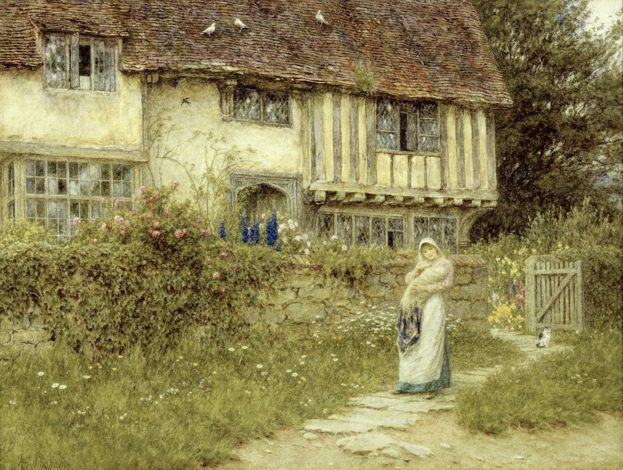 Junto a la puerta de la iglesia vieja, Smarden, Kent de Helen Allingham