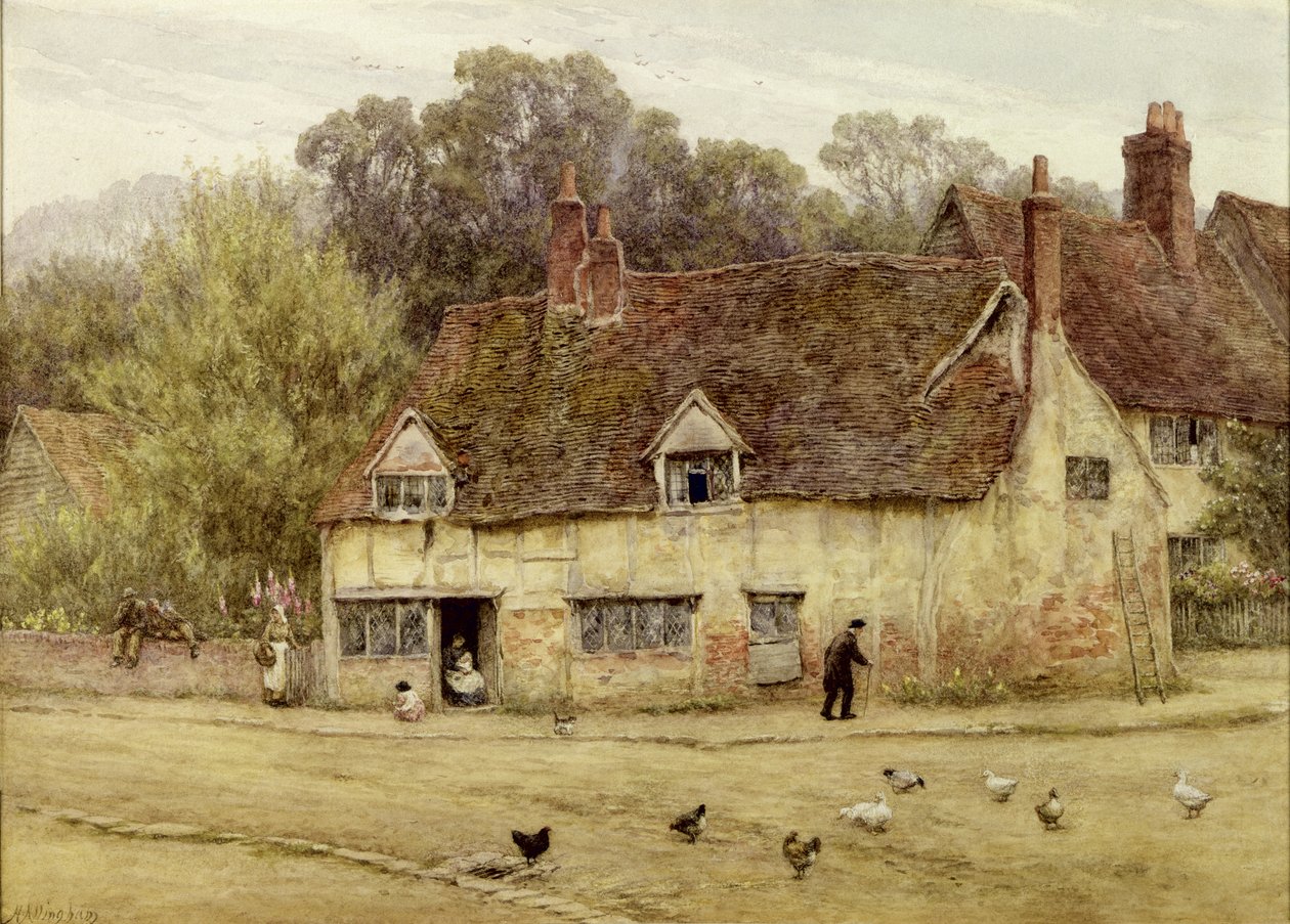 Junto a la vieja cabaña de Helen Allingham
