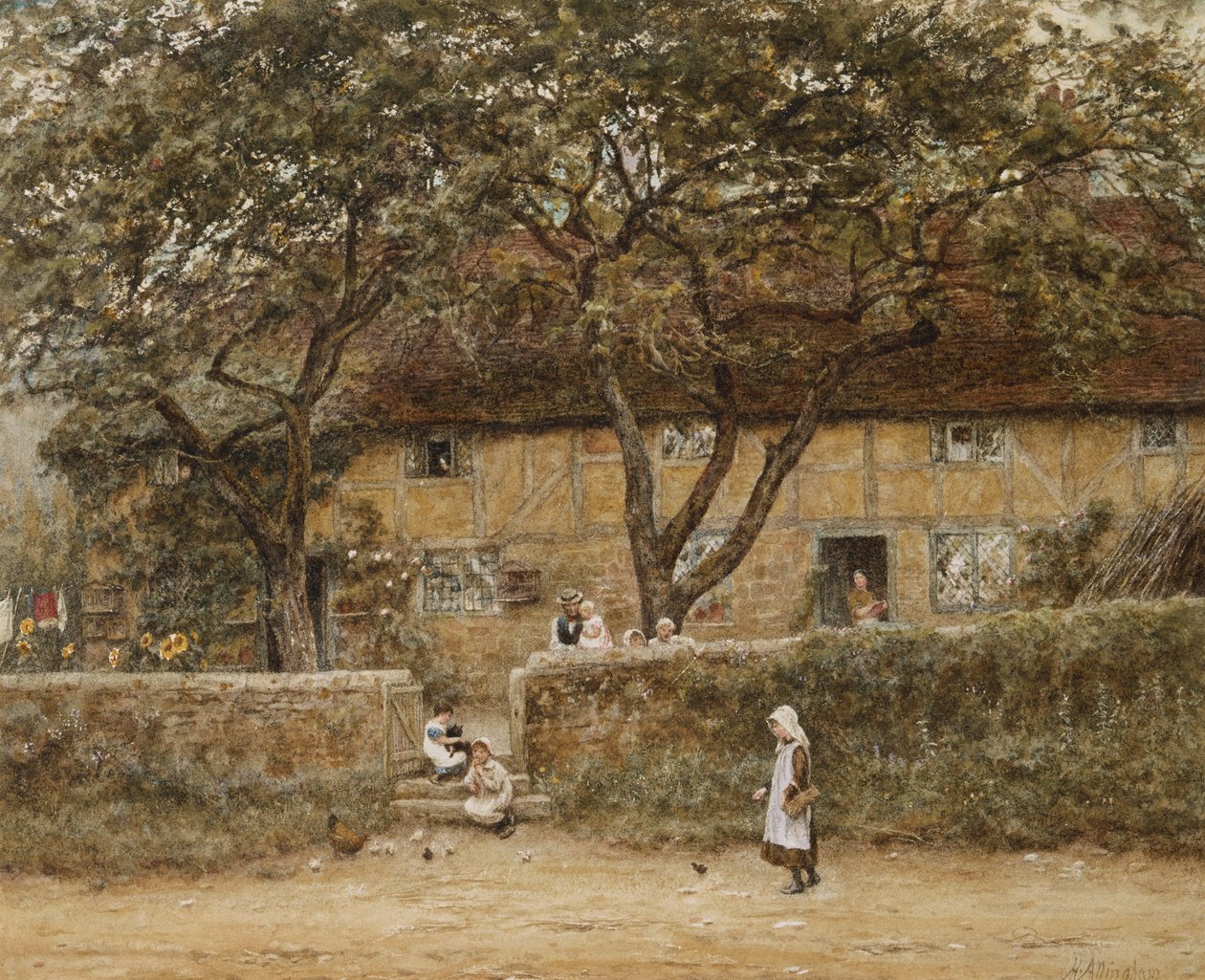 Niños fuera de una Cabaña de Helen Allingham