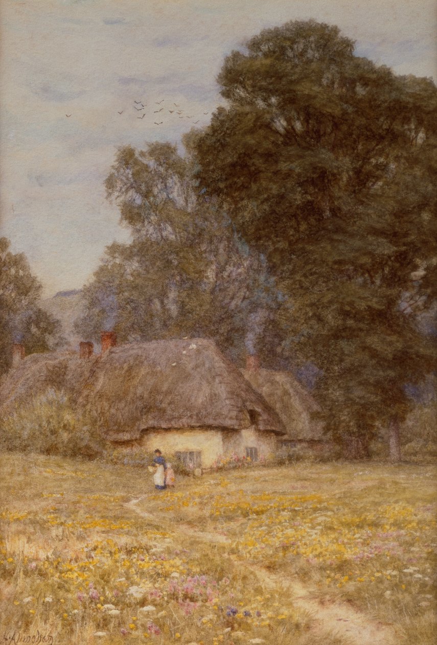 Cabañas en Quidhampton, cerca de Salisbury (acuarela sobre papel) de Helen Allingham