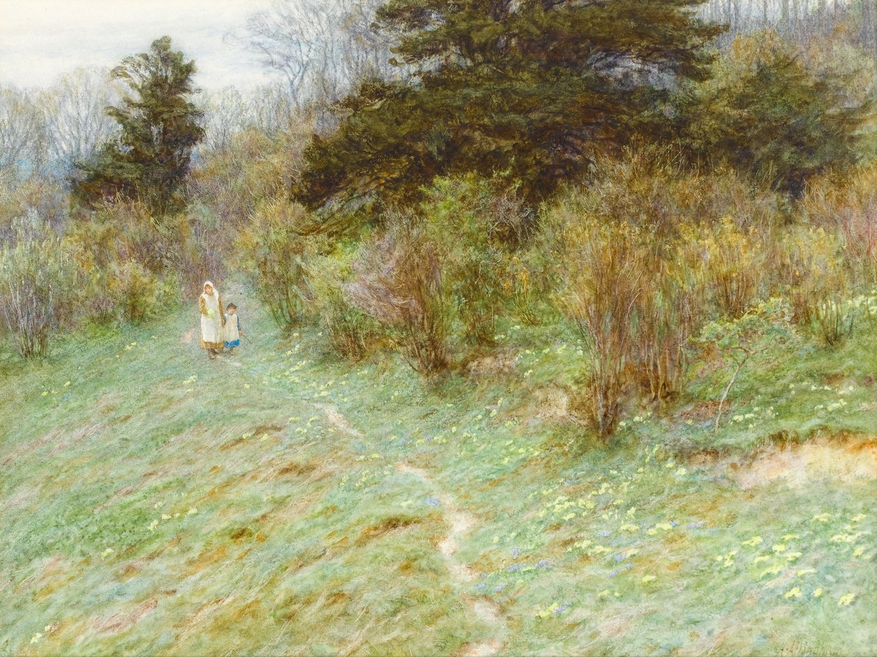 Primaveras en un brezal de Surrey de Helen Allingham