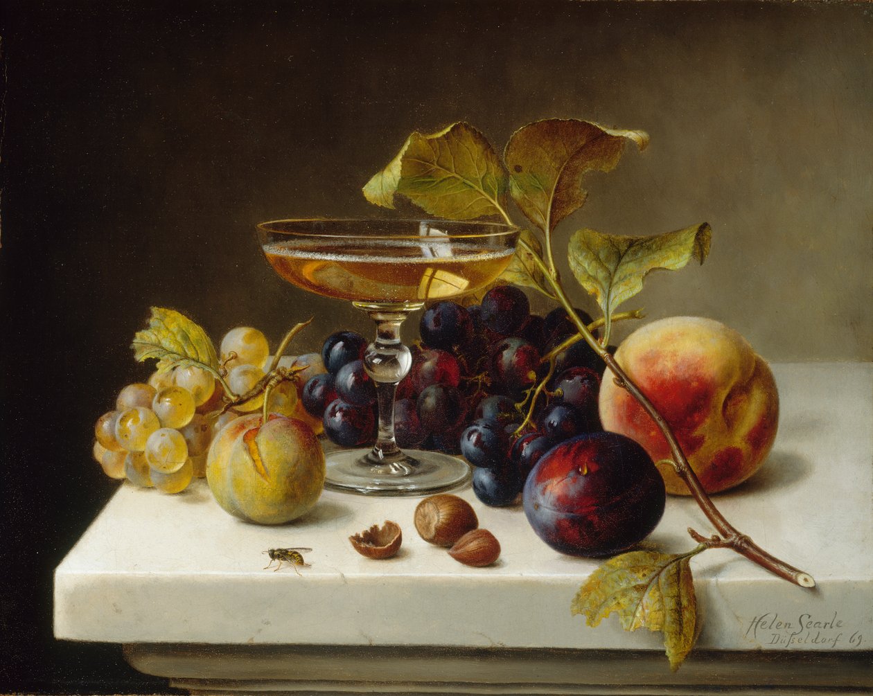 Naturaleza muerta con frutas y champán, 1869 de Helen Searle