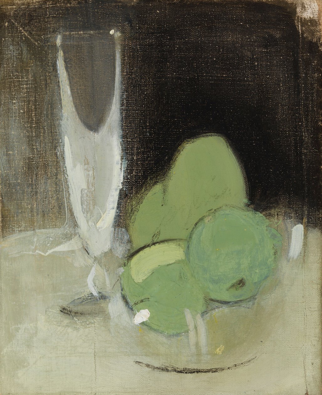 Manzanas verdes y copa de champán de Helene Schjerfbeck