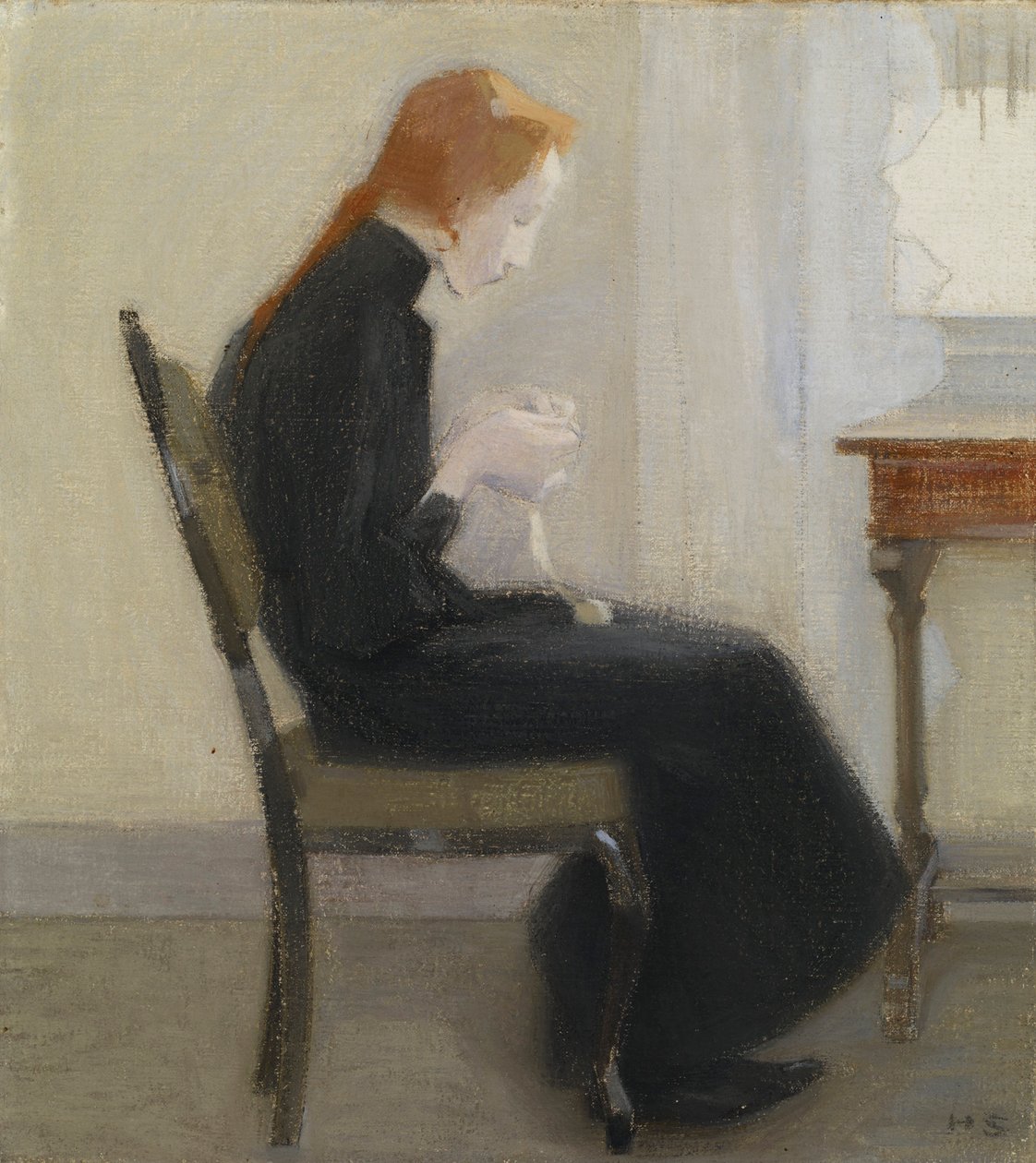Niña tejiendo - Niña tejiendo, por Schjerfbeck, Helene (1862-1946). óleo sobre lienzo de Helene Schjerfbeck