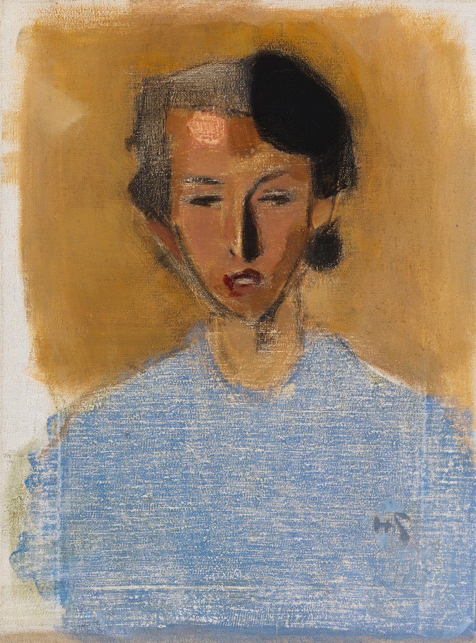 Retrato de una niña de azul y marrón (Inez) de Helene Schjerfbeck