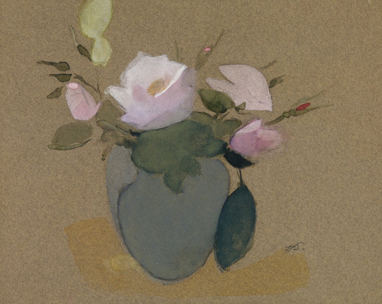 Rosas en un jarrón azul verdoso de Helene Schjerfbeck