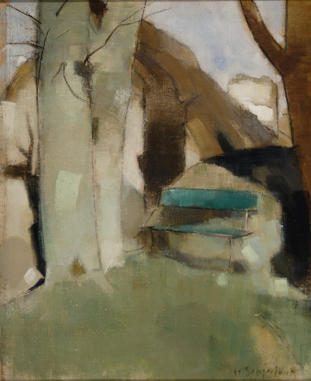 Sombra en la pared II (Banco verde) de Helene Schjerfbeck