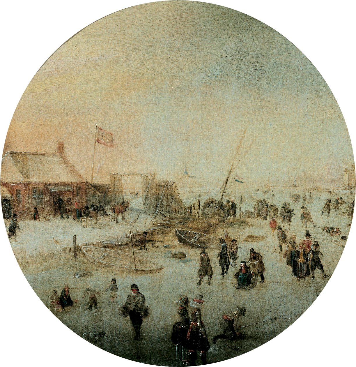 Paisaje invernal con patinadores y personas jugando al kolf de Hendrick Avercamp