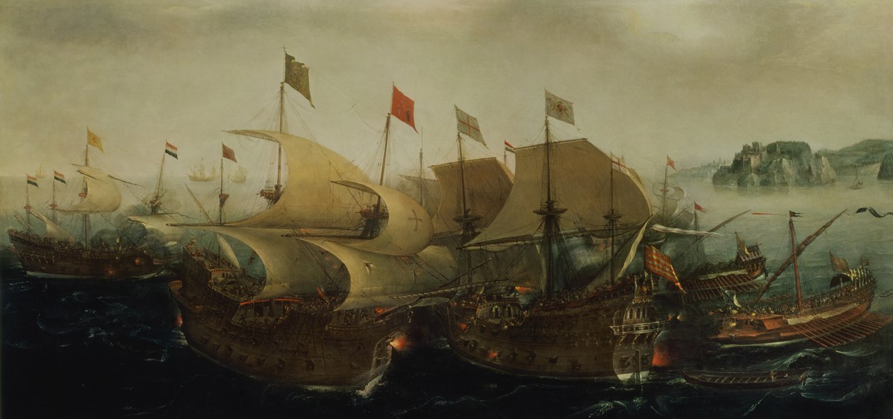 Una acción naval, posiblemente la Batalla de Cádiz, 1596 de Hendrick Cornelisz. Vroom