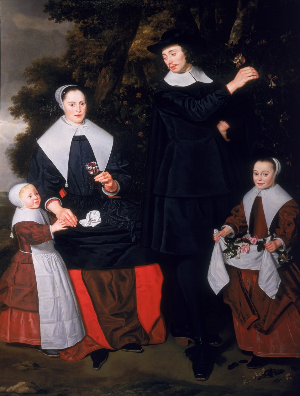 Un caballero con su esposa y dos hijos de Hendrick ten Oever