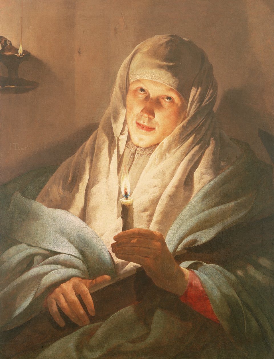Una mujer con una vela y una cruz de Hendrick ter Brugghen