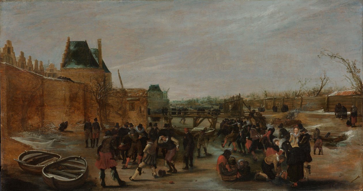 Retozando en un canal congelado en un pueblo de Hendrick Avercamp (copy after)