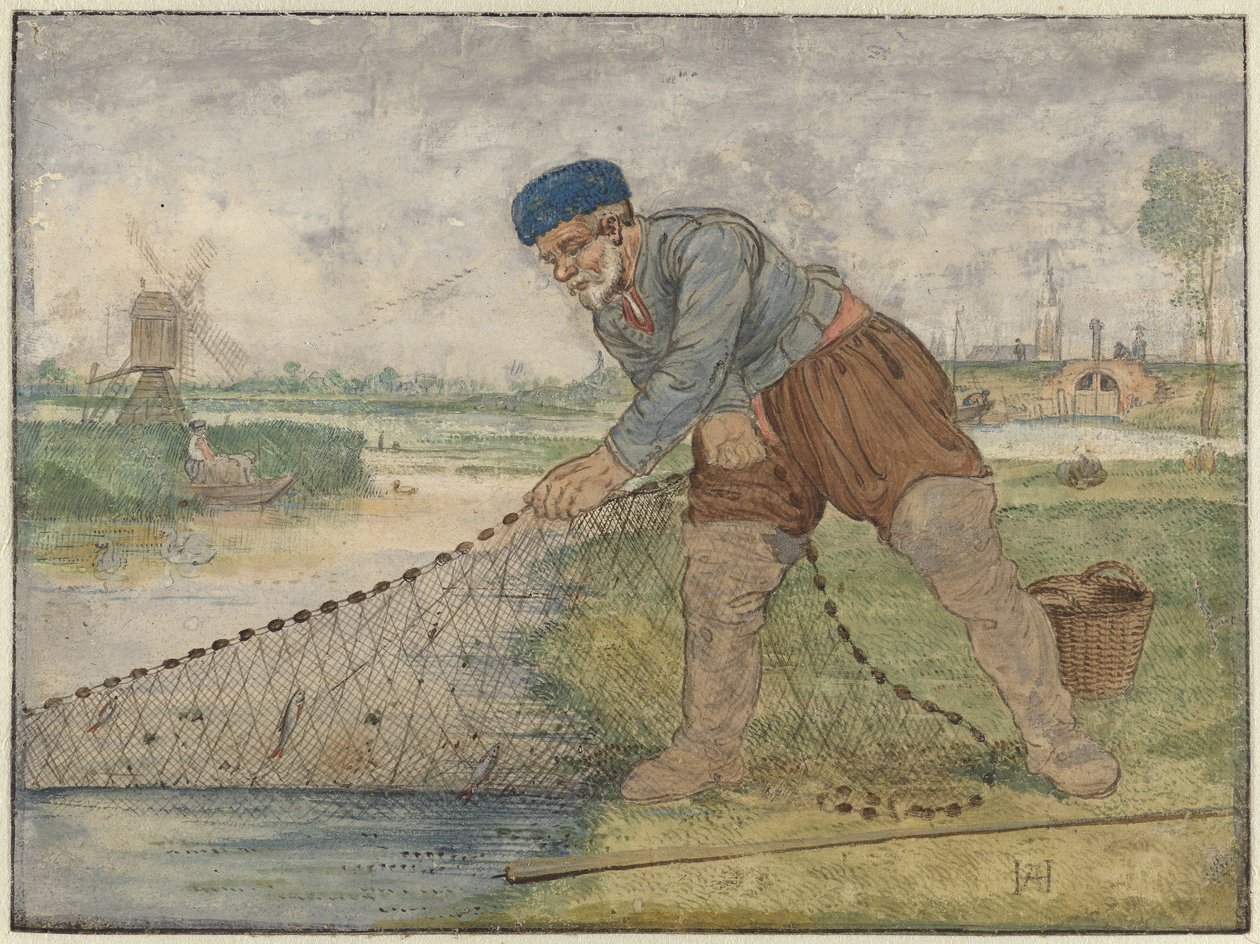 Un pescador recogiendo su red de Hendrick Avercamp