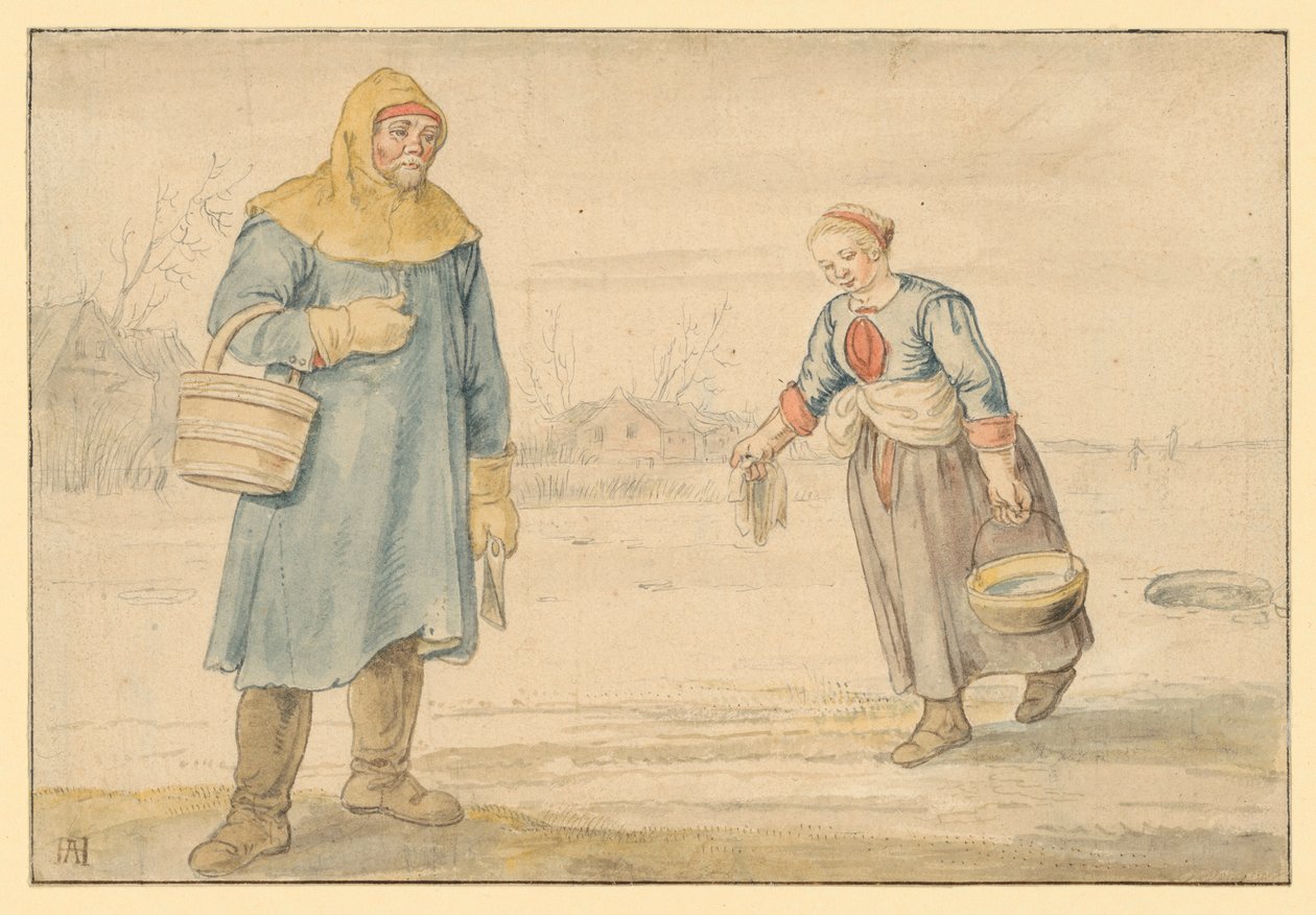 Pareja de campesinos sobre el hielo de Hendrick Avercamp