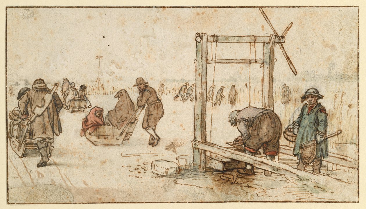 Tres trineos sobre el hielo de Hendrick Avercamp