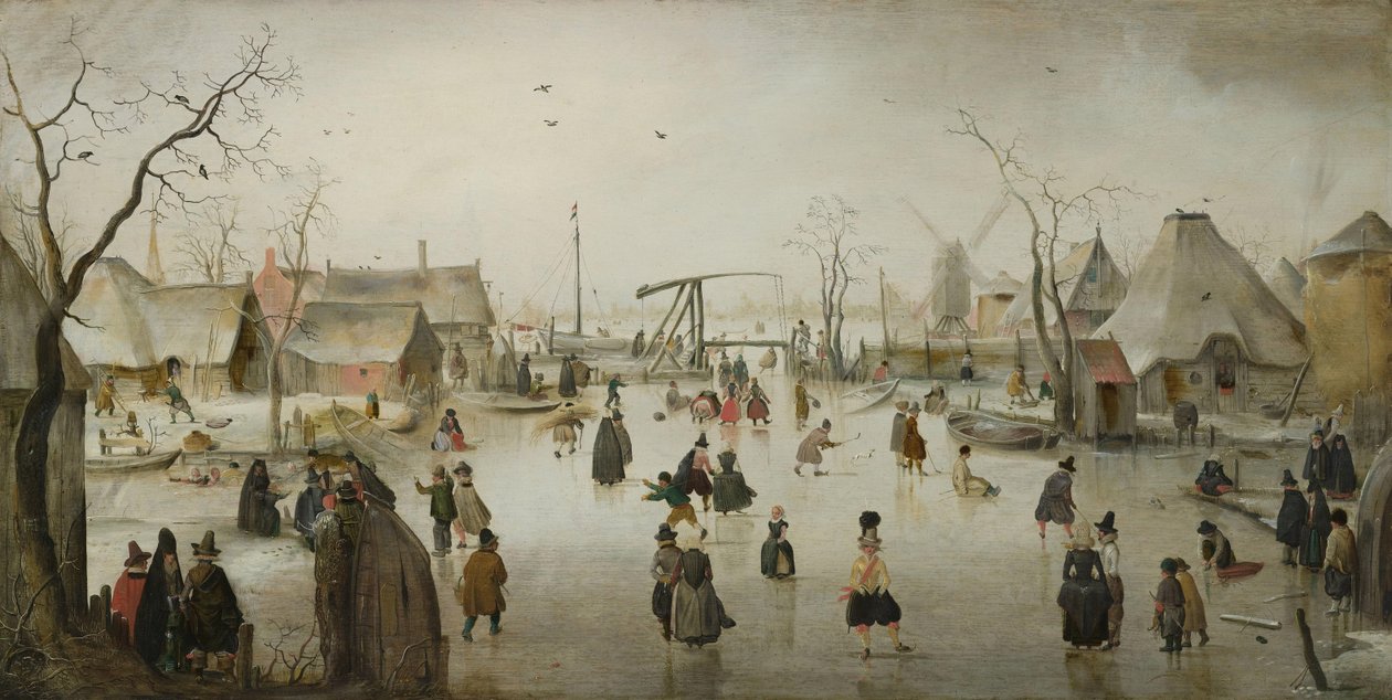 Holandés: Entretenimiento sobre hielo en un pueblo Ice Scene de Hendrick Avercamp