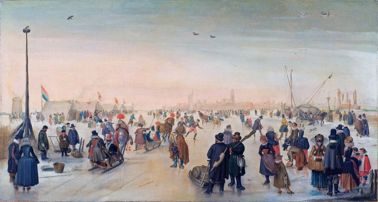 Holandés: Hielo cerca de una ciudad Paisaje invernal cerca de una ciudad Disfrutando del hielo cerca de una ciudad de Hendrick Avercamp