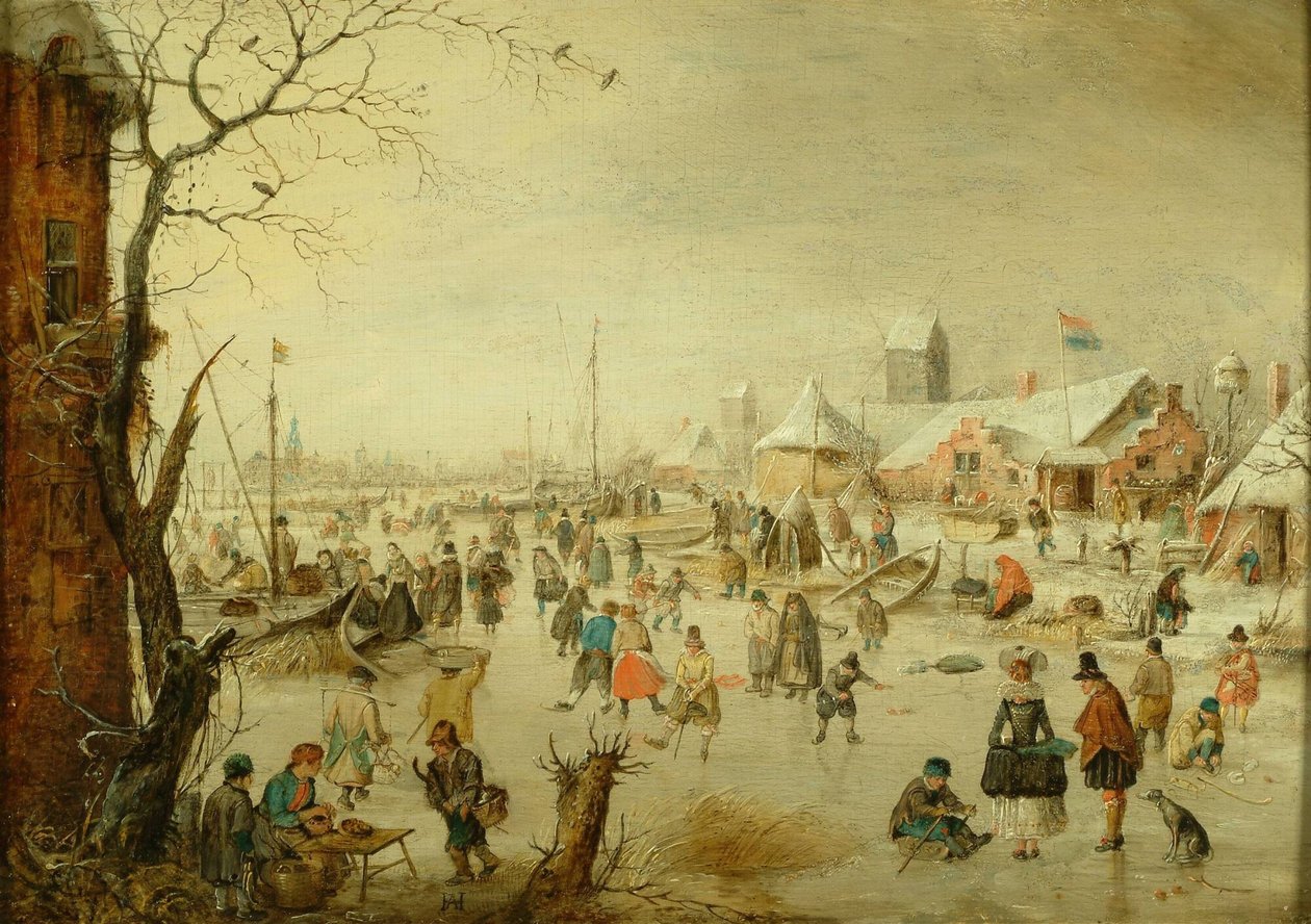 Holandés: Paisaje invernal con patinadores sobre hielo Una escena sobre el hielo de Hendrick Avercamp