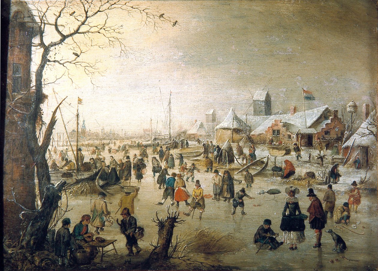 Holandés: Paisaje invernal con patinadores sobre hielo Una escena sobre el hielo de Hendrick Avercamp
