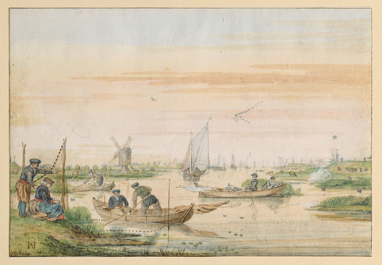 Paisaje de canal con pescadores y cazadores de búhos de Hendrick Avercamp