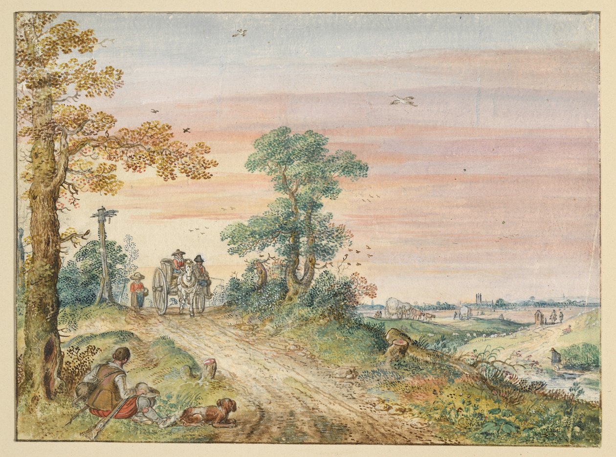 Carretera rural con un carro tirado por caballos de Hendrick Avercamp