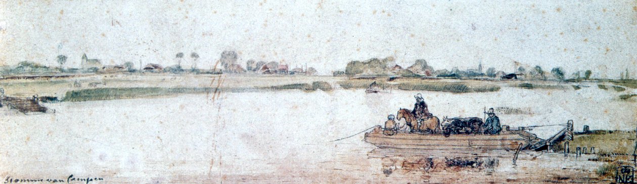 Paisaje fluvial con transbordador de cuerda, principios del siglo XVII de Hendrick Avercamp