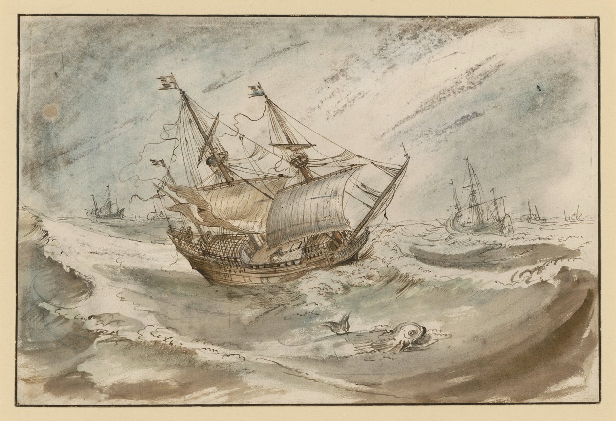 Mar tormentoso con gran velero de Hendrick Avercamp