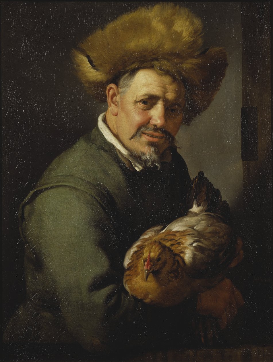 Viejo con una gallina de Hendrick Bloemaert