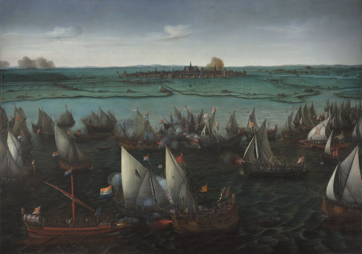 Batalla entre barcos holandeses y españoles en el Haarlemmermeer, c.1629 de Hendrick Cornelisz. Vroom