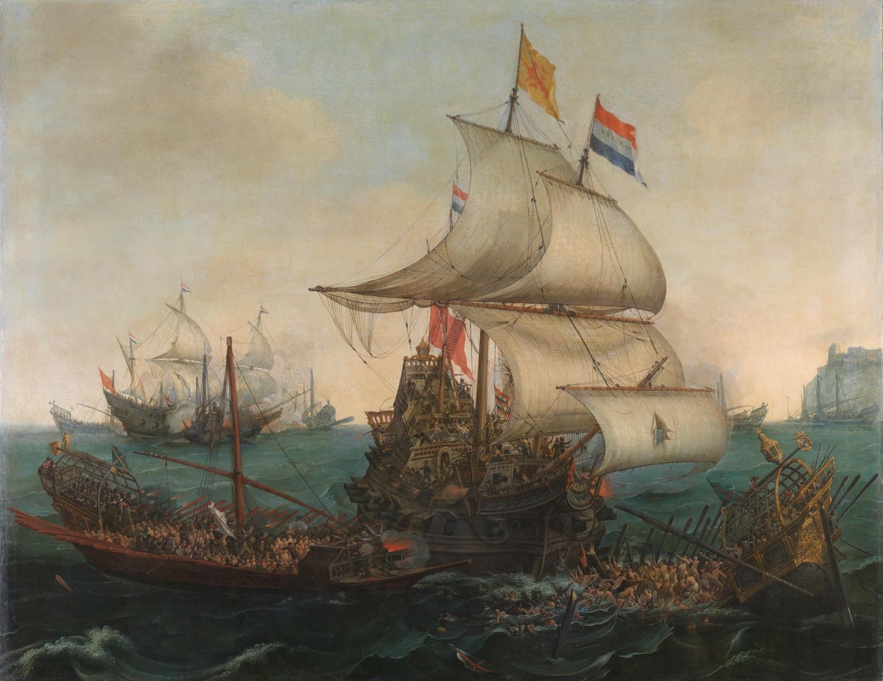 Barcos Holandeses Embistiendo Galeras Españolas en la Costa Inglesa, 3 de octubre de 1602 de Hendrick Cornelisz. Vroom