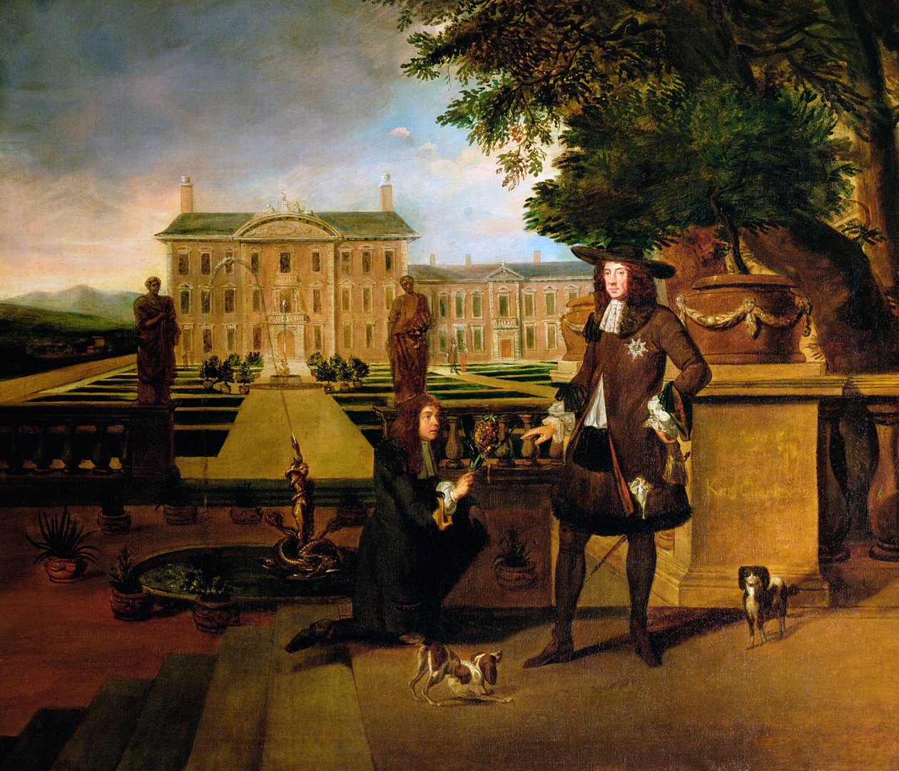 John Rose, el jardinero del rey, presentando una piña a Carlos II, siglo XVII de Hendrick Danckerts