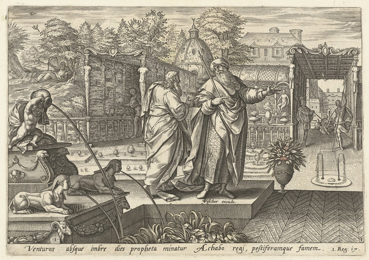 Elías predice una sequía al rey Acab Historia de Elijah (título de la serie) de Hendrick Goltzius (rejected attribution)