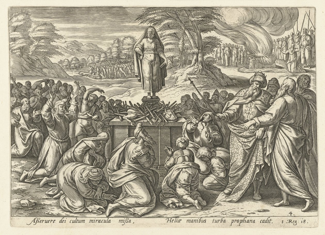Elías compite con los profetas de Baal Historia de Elijah (título de la serie) de Hendrick Goltzius (rejected attribution)