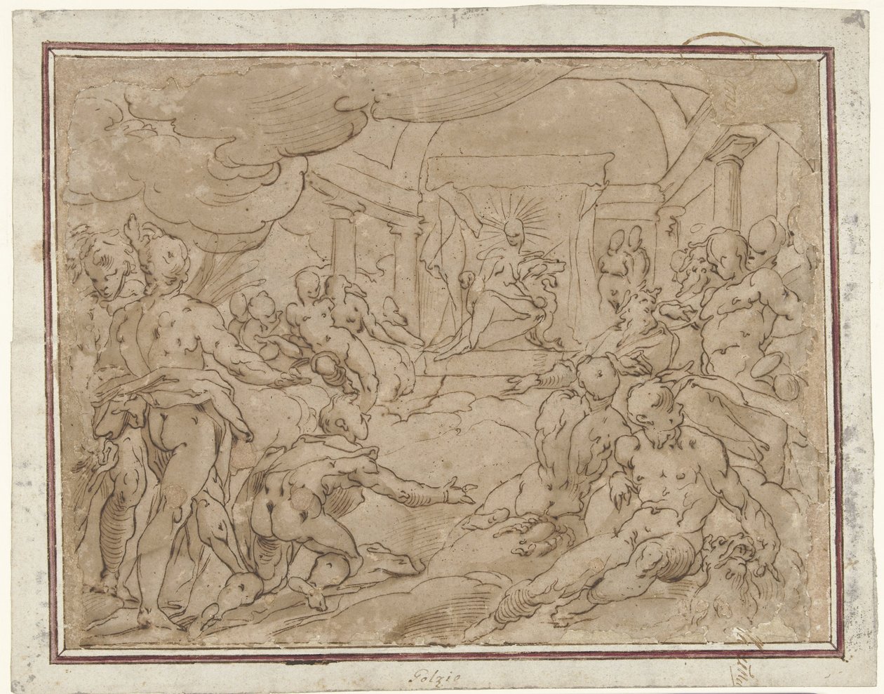 Faetón pide a Apolo un coche solar de Hendrick Goltzius (school of)
