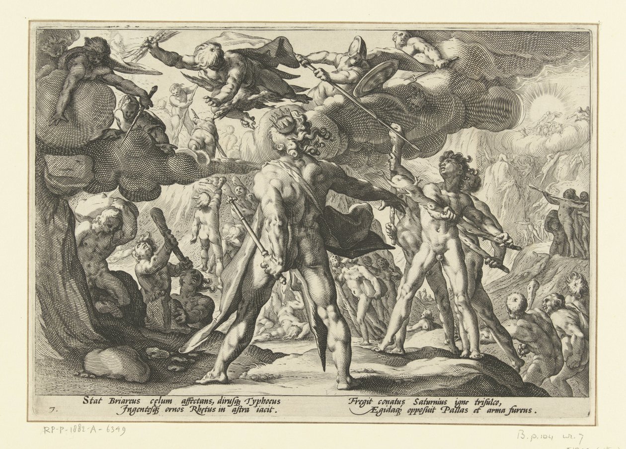 Ataque de los Gigantes en el Mundo de los Dioses Metamorfosis de Ovidio (título de la serie) de Hendrick Goltzius (workshop of)