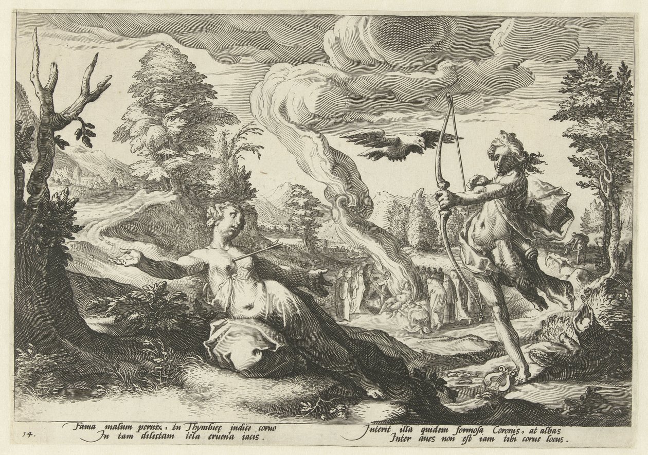 Apolo Doodt Coronis Metamorfosen de Ovidio (título de la serie) de Hendrick Goltzius (workshop of)