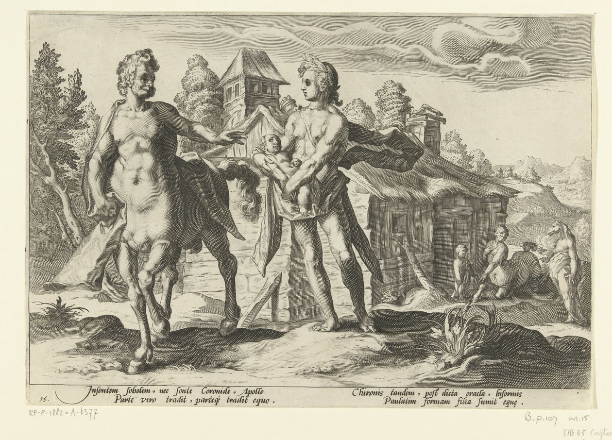 Apolo confía a Asclepio a Quirón Metamorfosis de Ovidio (título de la serie) de Hendrick Goltzius (workshop of)