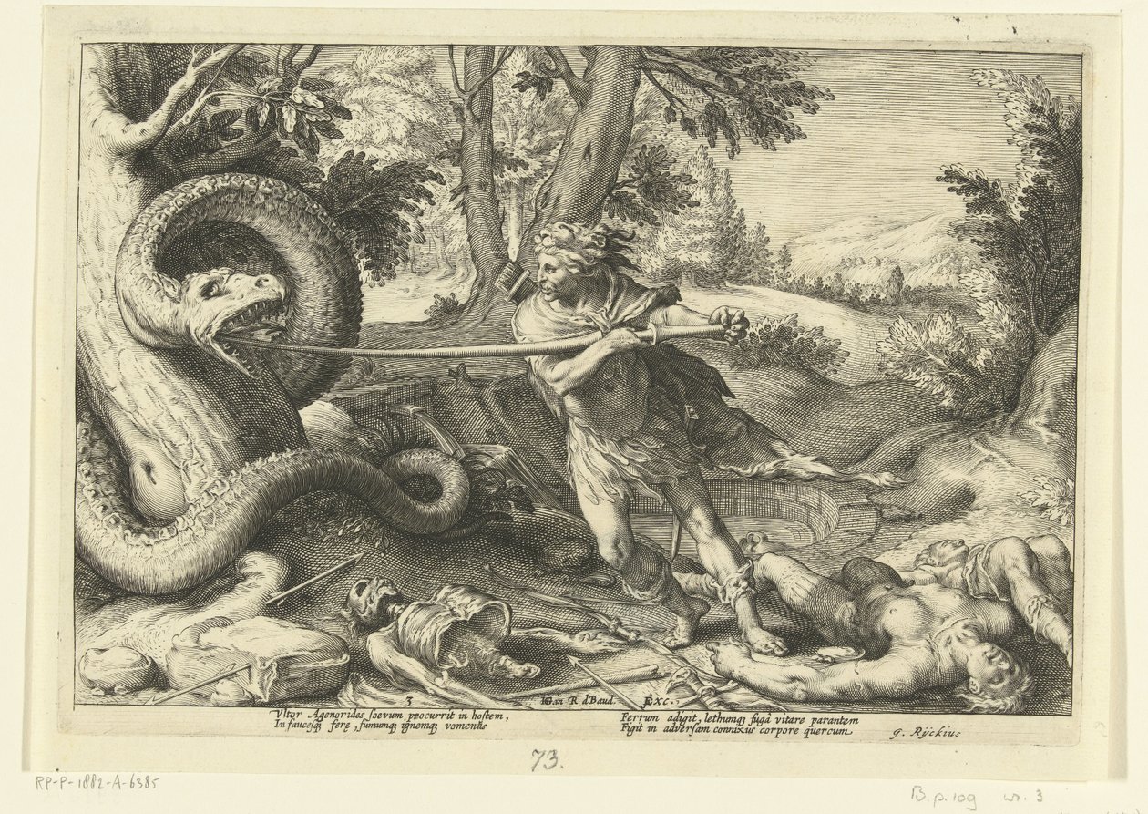 Cadmo mata al dragón Metamorfosis de Ovidio (título de la serie) de Hendrick Goltzius (workshop of)