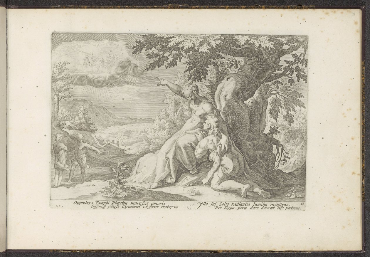 Clymene asigna Faetón a su padre, el dios del sol Metamorfosis de Ovidio (título de la serie) Recreaciones de P. Ovidius Naso (título de la serie) de Hendrick Goltzius (workshop of)