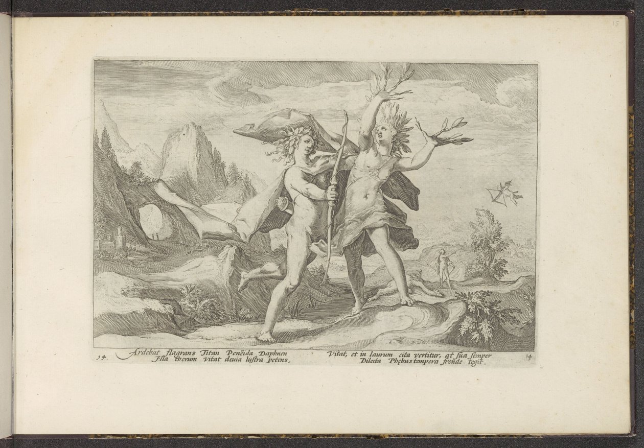 Daphne se convierte en un árbol de laurel Metamorfosis de Ovidio (título de la serie) Recreaciones de P. Ovidius Naso (título de la serie) de Hendrick Goltzius (workshop of)