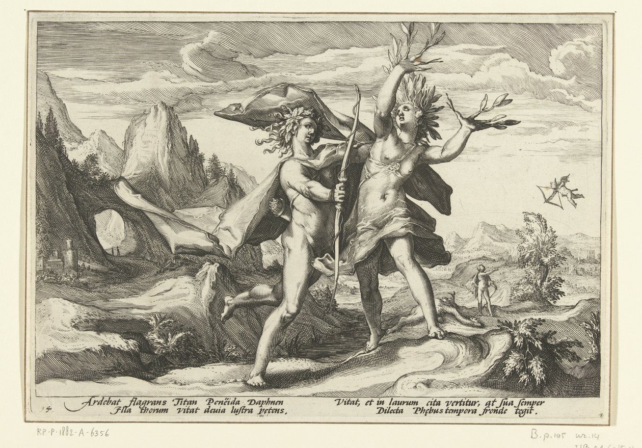 Daphne se convierte en un árbol de laurel Metamorfosis de Ovidio (título de la serie) de Hendrick Goltzius (workshop of)