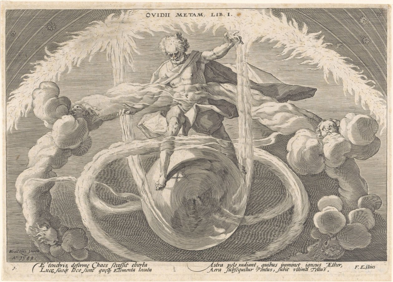 La creación de los cuatro elementos Metamorfosis de Ovidio (título de la serie) de Hendrick Goltzius (workshop of)