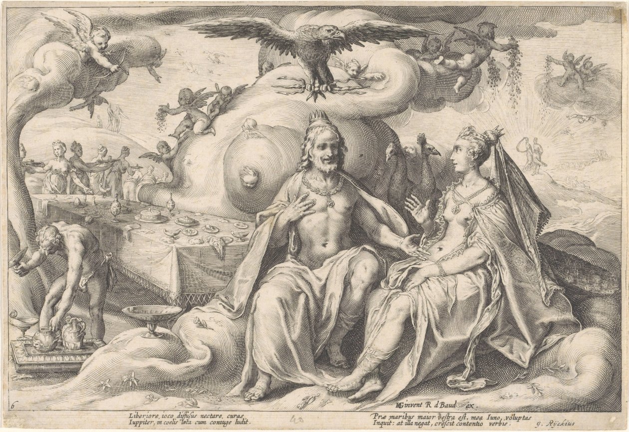 Discusión entre Júpiter y Juno Metamorfosis de Ovidio (título de la serie) de Hendrick Goltzius (workshop of)