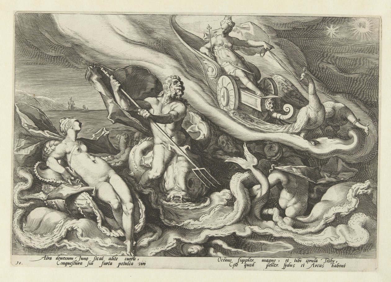 Juno se queja con Thetis y Oceanus Metamorfosis de Ovidio (título de la serie) de Hendrick Goltzius (workshop of)