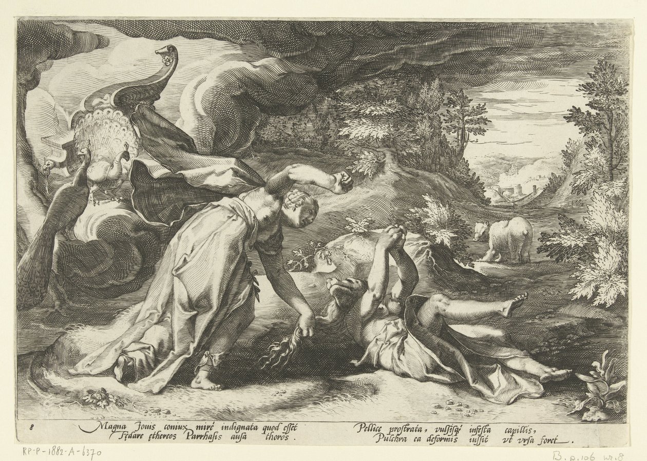 Juno convierte a Calisto en un oso Metamorfosis de Ovidio (título de la serie) de Hendrick Goltzius (workshop of)